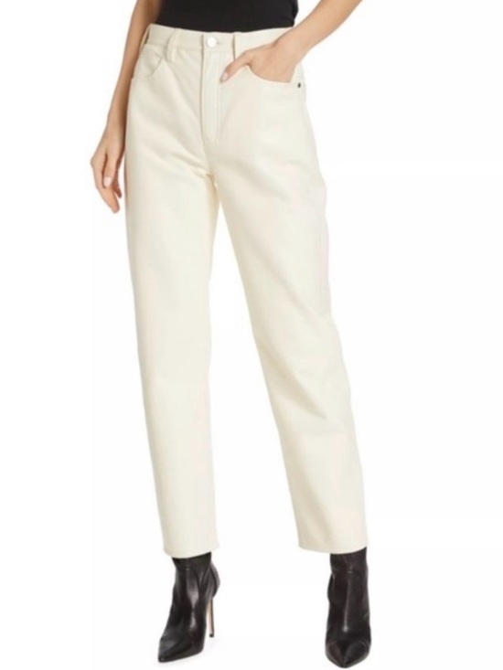 Frame Denim Denim - FRAME 'High in Tight Straight' Cream Straight-Leg Leather Jeans Size 25